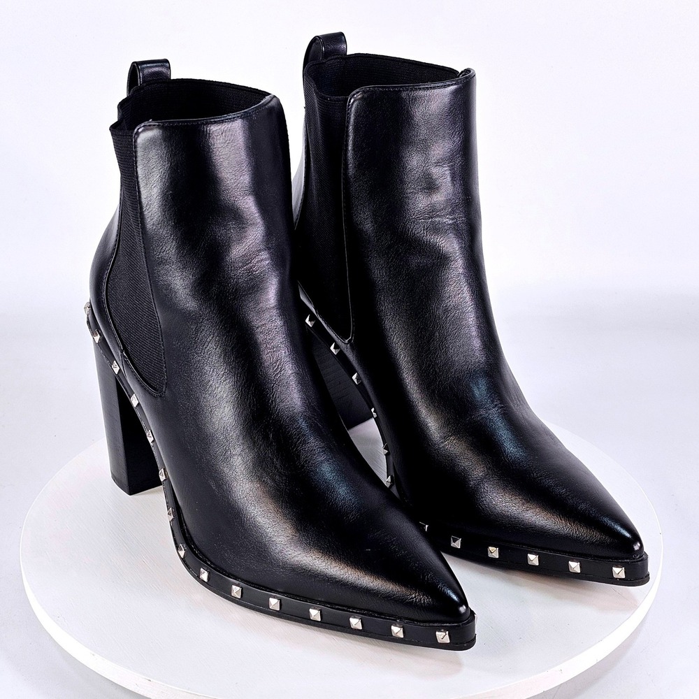 Charles by Charles David Black Studded Pointed Toe Block Heel Ankle Boots 8